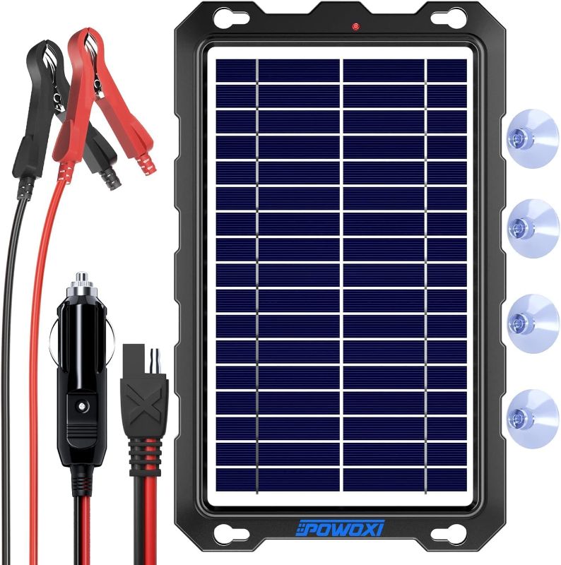 Photo 1 of POWOXI Upgraded 7.5W-Solar-Battery-Trickle-Charger-Maintainer-12V Portable Waterproof Solar Panel Trickle Charging Kit for Car, Automotive, Motorcycle, Boat, Marine, RV,Trailer, Snowmobile, etc.
