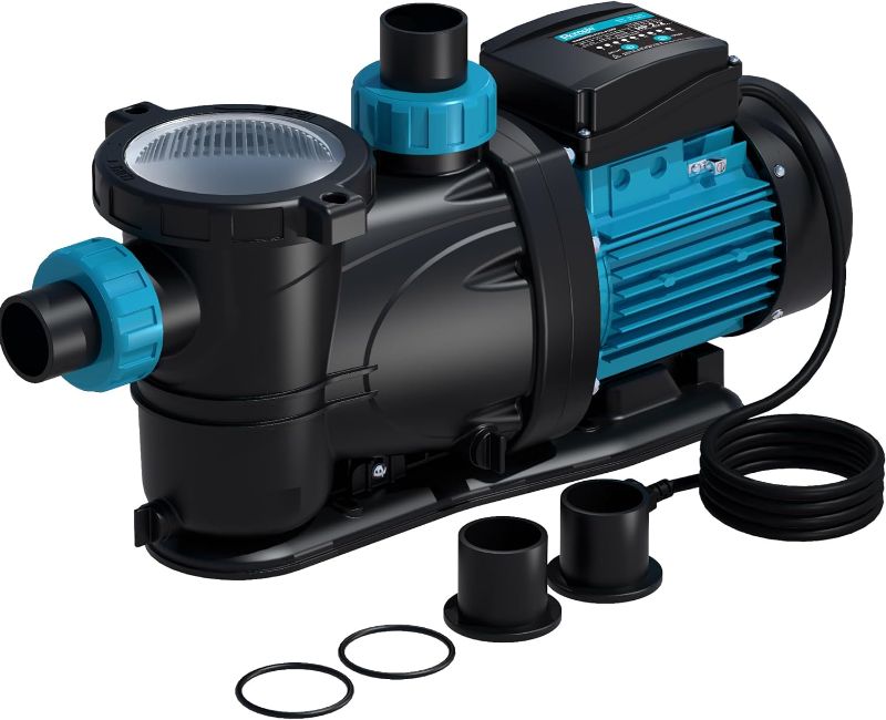 Photo 1 of 2.2 HP Pool Pump Inground with Timer,6950 GPH 220V Above Ground, 60FT Max. Head Powerful Self Priming Swimming Pool Pumps with Filter Strainer Basket, Low Noise 1.5"/2” Inlet/Outlet
