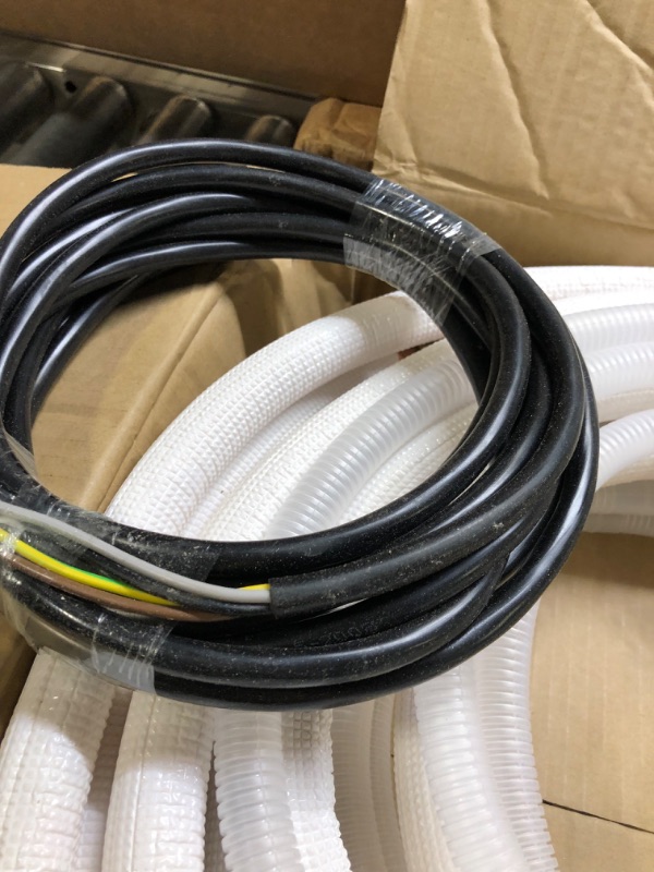 Photo 2 of 16ft Length Mini Split Line Set,1/4" 1/2" OD Copper Pipes Tubing and 3/8 White PE Thickened Insulated Coil with Flared Nuts for Mini Split Air Conditioner HVAC or Heat Pump System. (16Ft(1/4+1/2))