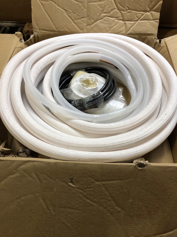 Photo 4 of 16ft Length Mini Split Line Set,1/4" 1/2" OD Copper Pipes Tubing and 3/8 White PE Thickened Insulated Coil with Flared Nuts for Mini Split Air Conditioner HVAC or Heat Pump System. (16Ft(1/4+1/2))