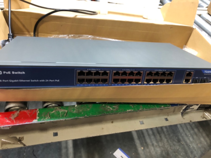 Photo 2 of 24 Port Gigabit Ethernet PoE Switch with 2 Uplink Gigabit Port & 2 SFP Port, YuanLey Unmanaged 24 Port PoE+ Network Switch, Rackmout, Build in 400W Power, Support 802.3af/at, Plug and Play