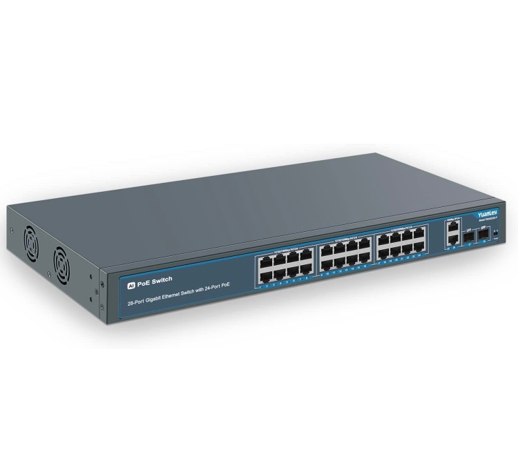 Photo 1 of 24 Port Gigabit Ethernet PoE Switch with 2 Uplink Gigabit Port & 2 SFP Port, YuanLey Unmanaged 24 Port PoE+ Network Switch, Rackmout, Build in 400W Power, Support 802.3af/at, Plug and Play