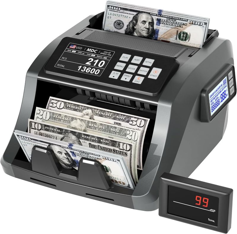 Photo 4 of  Denomination Money Counter Machine, Value Counting, UV/MG/IR/DD Counterfeit Detection, 3.5" TFT Display Cash Counting Machine, Printer Enabled Bill Counter for Business