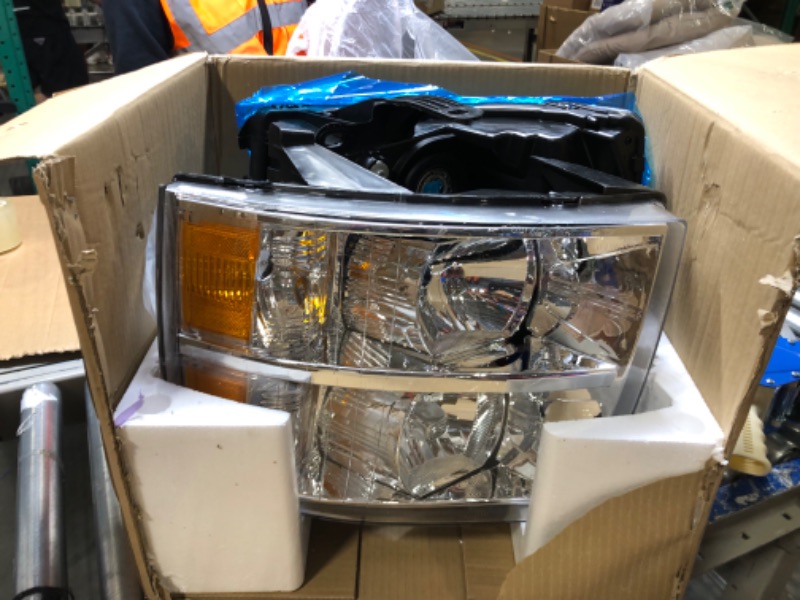Photo 1 of ADCARLIGHTS 2007-2014 Silverado Headlight Assembly for 07-13 Chevy Silverado 1500 / 07-14 Silverado 2500HD 3500HD Clear Lens Chrome Housing with Amber Reflector Headlamp Replacement Left and Right OE Replacement A-Chrome Housing Amber Reflector Clear Lens