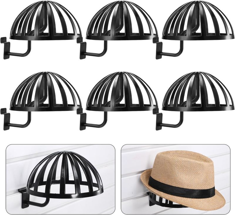 Photo 3 of 6 Pcs Hat Stand for Slatwall Displayer Plastic Hat Rack Wall Mount Wig Rack Stand Holder for Wig Home Display Multiple Hat Retail(Black)