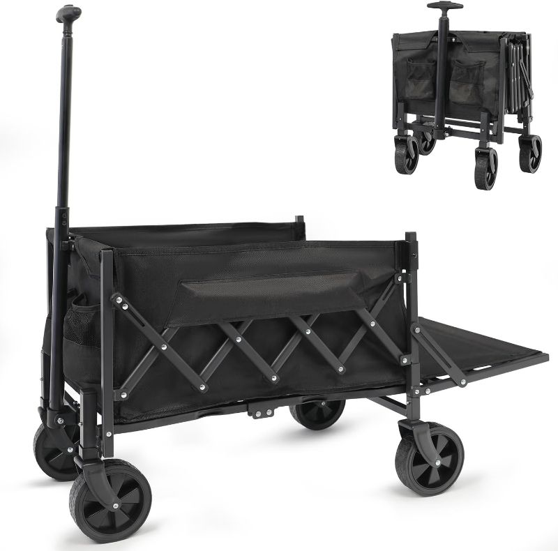 Photo 6 of 
 Collapsible Foldable Wagon, Beach Cart Large Capacity, Heavy Duty Folding Wagon Portable, Collapsible Wagon for Sports, Shopping, Camping (Black, 1 Year Warrant)
 
 
 
 
 
 
