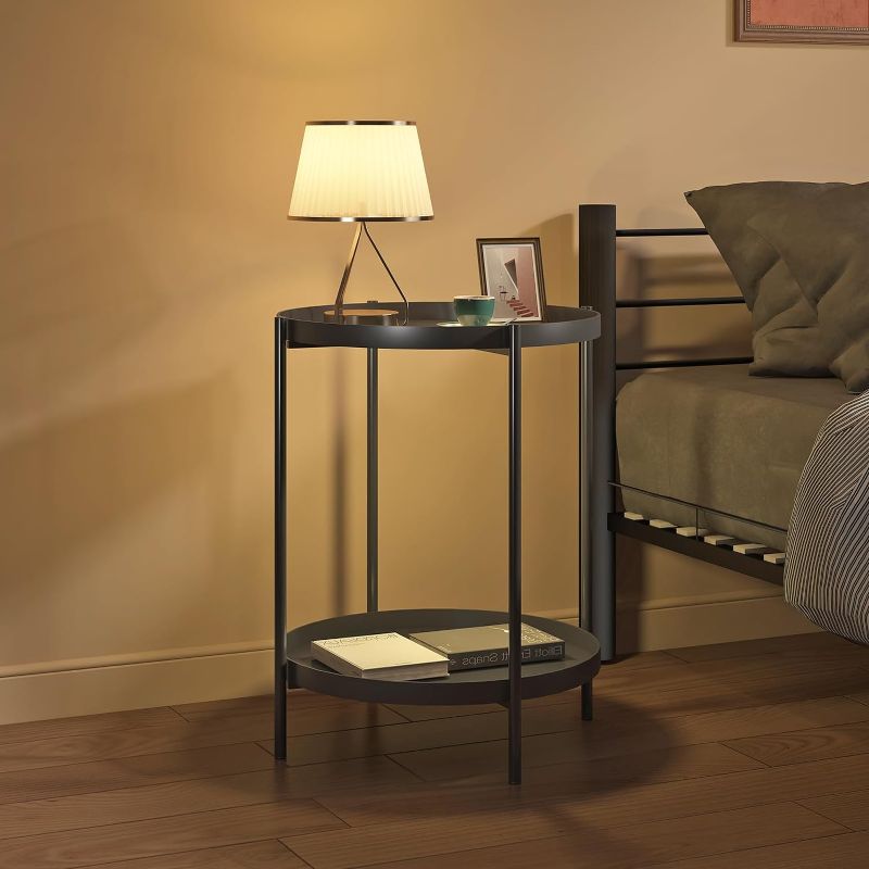 Photo 5 of ***SOLD AS PARTS*** 
Fixwal Black Round End Table, Small Metal Side Table with Removable Tray for Living Room Bedroom Balcony Patio and Office