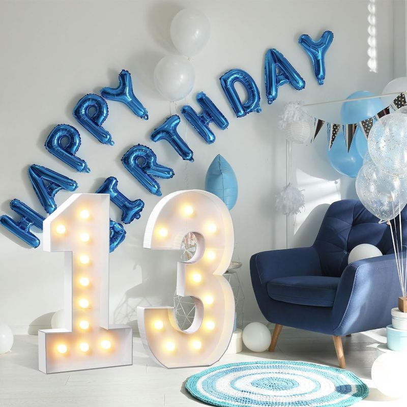 Photo 1 of 4 ft Lighted Marquee Numbers Giant Mosaic Numbers Frame Set Large White Marquee Number Party Decoration with Light String for Birthday Anniversary Decorative Balloon Frame 
***stock photo is similar***
