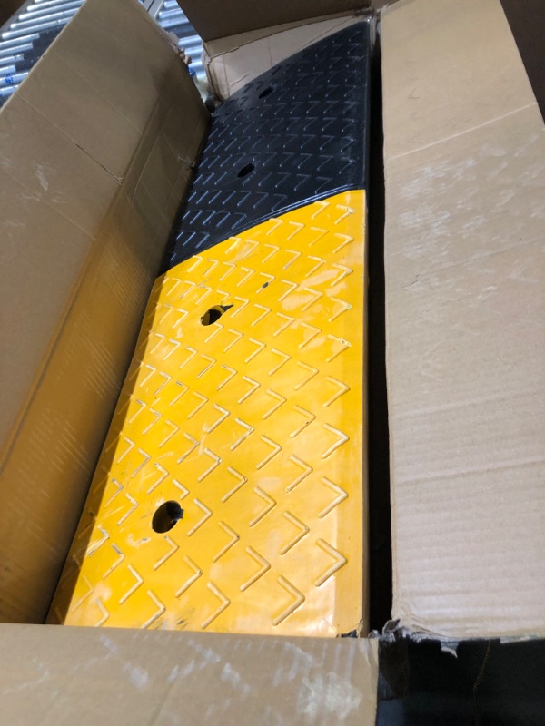 Photo 1 of MYOYAY 5'' Rise Rubber Curb Ramp Heavy Duty Rubber Threshold Ramp 10 Ton Car Vehicle Curbside Driveway Ramp for Loading Dock Sidewalk Wheelchair, 38'' (L) x 11.8'' (W) x 5'' (H) 5inch