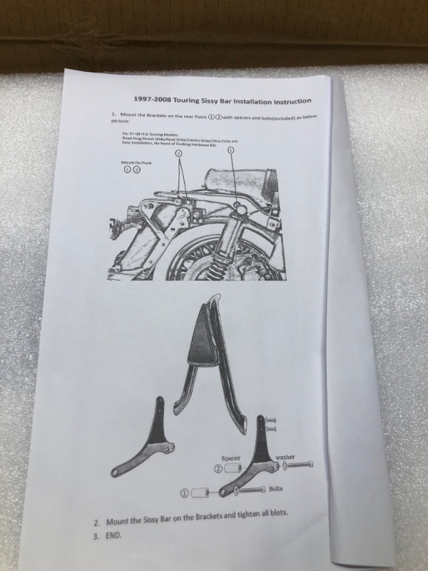 Photo 2 of 
26" Chrome Sissy Bar Passenger Backrest Rear Pad Compatible for Harley Davidson Touring 97-08 Road King Electra Glide Street Glide FLHR FLHX FLHT FLTR (Don't Required Docking Hardware)