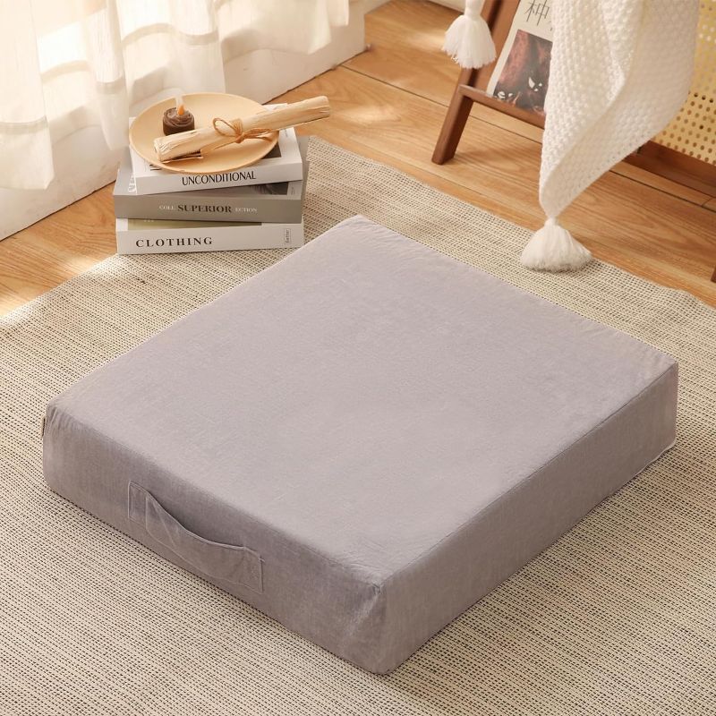 Photo 4 of 
Large Floor Pillow, Square Floor Cushion for Adults,Meditation Cushion for Floor Pillow Seating,Floor Seat Cushion with Thick Foam for Yoga Living Room Tatami,24x24 Inch,Light Gary