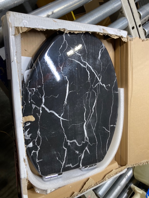 Photo 4 of 
Angel Shield Marble Toilet Seat Durable Molded Wood with Quiet Close,Easy Clean?Quick-Release Hinges (Elongated,Black Marble)