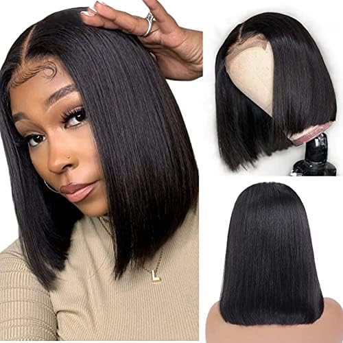 Photo 4 of ??? ??? ????? ???? 13x4 Frontal Lace Wig, Short Bob Lace Front Wigs for Black Women Human Hair Pre Plucked 180% Density, Natural Black, 10 Inch