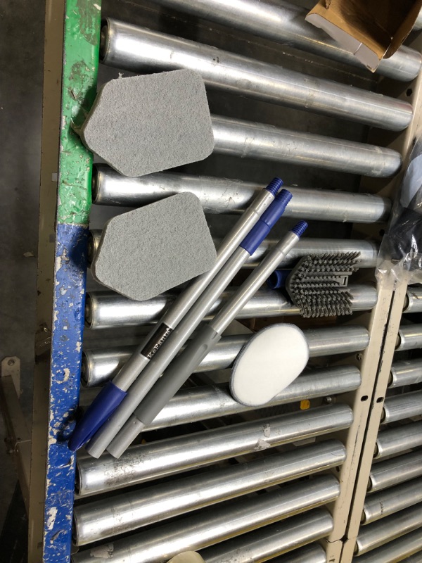 Photo 1 of Tub Tile Scrubber Extendable Long Handle 58",Shower Cleaning Brush with Stiff Bristle,Microfiber Pad,2 Scrubbing Pads for Bathroom Floor Tile Wall Sink Bathtub Blue