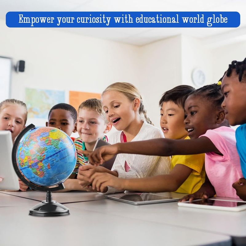 Photo 3 of Educational World Globe for Kids Learning - 6 inch Spinning Globes of The World with Stand for Students Learning Geography, World Mova Globe Map Decorative Kids Room Classroom, Desk, Office or Home