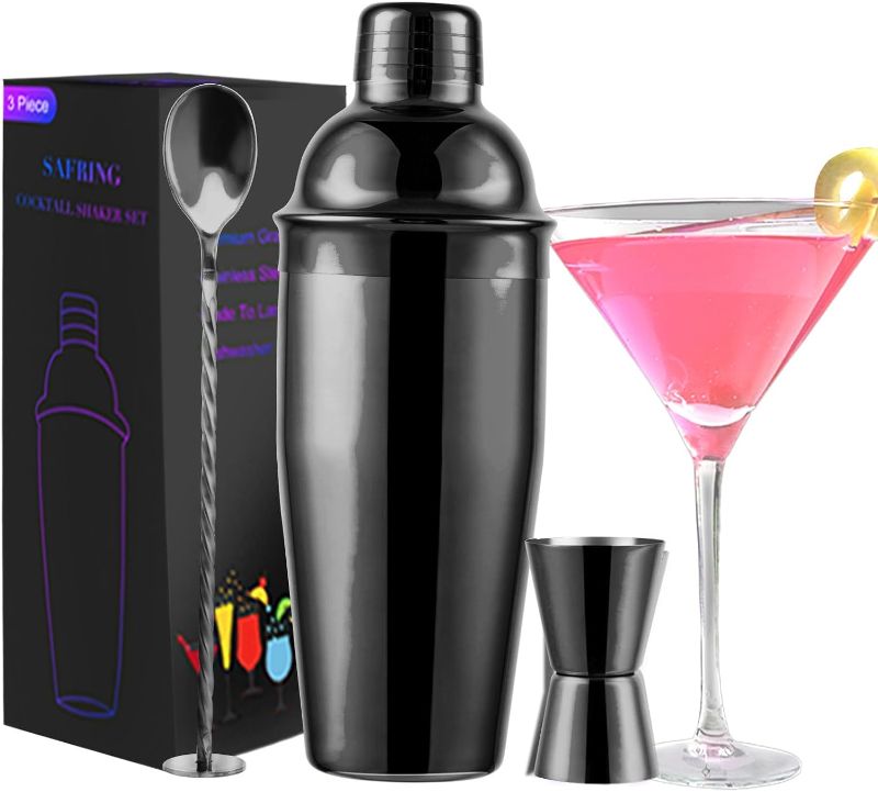 Photo 1 of 24oz Cocktail Shaker Bar Set, Martini Shaker with Built-in Strainer, Measuring Jigger, Mixing Spoon, Professional Stainless Steel Large Bartender Drink Shaker Margarita Alcohol Mixer-Black