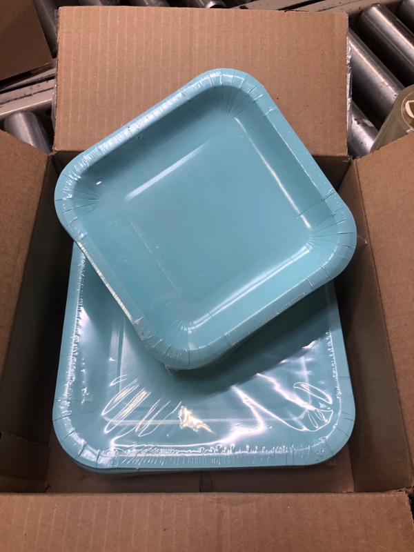 Photo 1 of 100 Count Square Light Blue Paper Plates 50~9" Dinner Paper Plates 50~7" Dessert Paper Plates Light Blue Party Theme