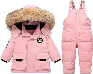 Photo 1 of Mokitoni Toddler Boys Snowsuit Girls Snow Pant And Jacket bib Winter Kids Clothes Coat Pink 1-2T