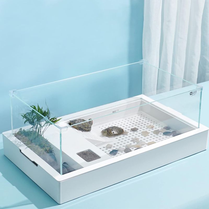 Photo 1 of  Turtle Tank Aquarium Tortoise PLASTIC Habitat Terrarium with Basking Platform Filter Layer Drain Design Multifunctional Area for Hermit Crabs Tortoises Shrimps(Separate, 20.0 x 12.20 x 9.84) Separate 20.0 x 12.20 x 9.84