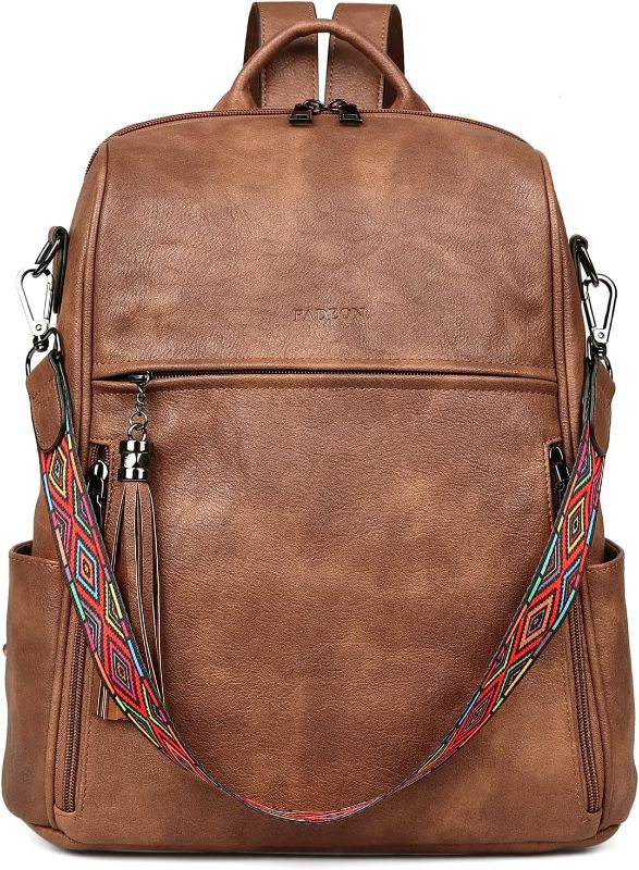 Photo 1 of FADEON Leather Backpack Purse for Women Designer Travel Backpack Purses PU Fashion Ladies Shoulder Bag with Tassel Brown
