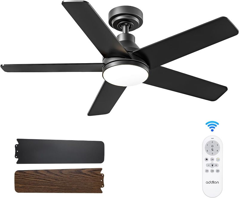 Photo 1 of addlon Ceiling Fans with Lights, 42 inch Black Ceiling Fan with Light and Remote Control, Reversible, 3CCT, Dimmable, Noiseless, Small Ceiling Fan for Bedroom, Farmhouse, Indoor/Outdoor Use