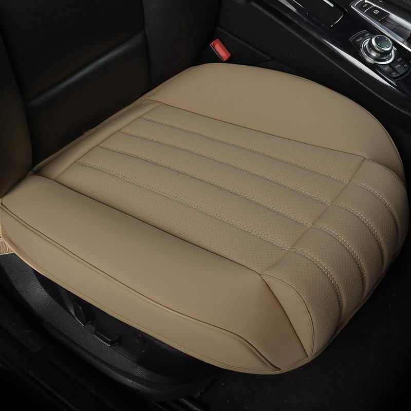 Photo 1 of (1 PCS Car Seat Cover Width20.86 by deep 20.86 inches PU Leather Auto Bottom Seat Protector Cover with Comfort Leg Support Pillow Fit Most Front Driver Seat (Beige with Leg Rest)