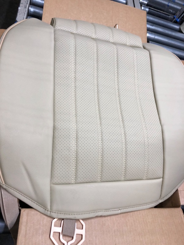 Photo 2 of (1 PCS Car Seat Cover Width20.86 by deep 20.86 inches PU Leather Auto Bottom Seat Protector Cover with Comfort Leg Support Pillow Fit Most Front Driver Seat (Beige with Leg Rest)