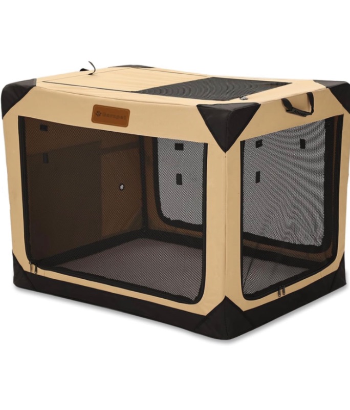Photo 1 of  Inch Collapsible Soft Dog Crate for Large Dogs, 4-Door Foldable Travel Dog Kennel with Durable Mesh Windows for Indoor & Outdoor Portable Pet Crate, Soft Side Dog Crate, Beige