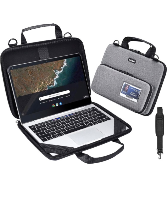 Photo 1 of 14 Inch Laptop Case, Chromebook Cover with Pouch and Shoulder Macbook Air 15 - Gray