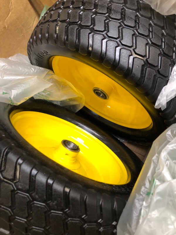 Photo 1 of 15x6.00-6nhs lawn mower tires flat free,3" Centered Hub,3/4" & 5/8" Precision bearings -1" bushings, for Lawn Tractor Front Tire Assembly Replacement Lawn &Garden Riding Mower (2 Pack)