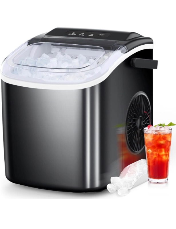 Photo 1 of COWSAR Ice Maker Countertop, Portable Ice Machine with Self-Cleaning, 26.5lbs/24Hrs, 9 Bullet Ice Cubes in 6 Mins, Ice Basket and Scoop, Ideal for Home, Kitchen, Bar, Camping