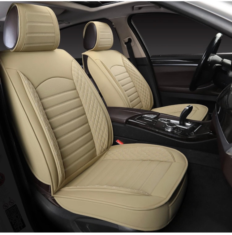 Photo 1 of 2pcs Front Car Seat Covers, Luxury Breathable Leather Seat Covers, Universal Non-Slip Automotive Vehicle Seat Covers, Seat Protectors for Most Cars, SUVs, Trucks,Beige
