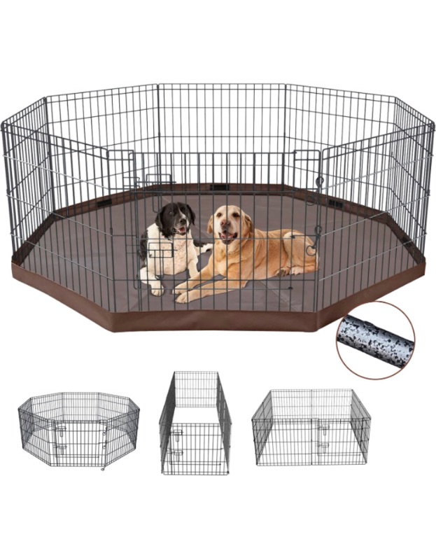 Photo 1 of 4.4 4.4 out of 5 stars 391
Foldable Silver Metal Dog Exercise Playpen Gate Fence Dog Crate 8 Panels 30 Inch Height Puppy Kennels with Bottom Pad for Animals Outdoor Indoor (with Bottom pad, 8 Panels 30" H