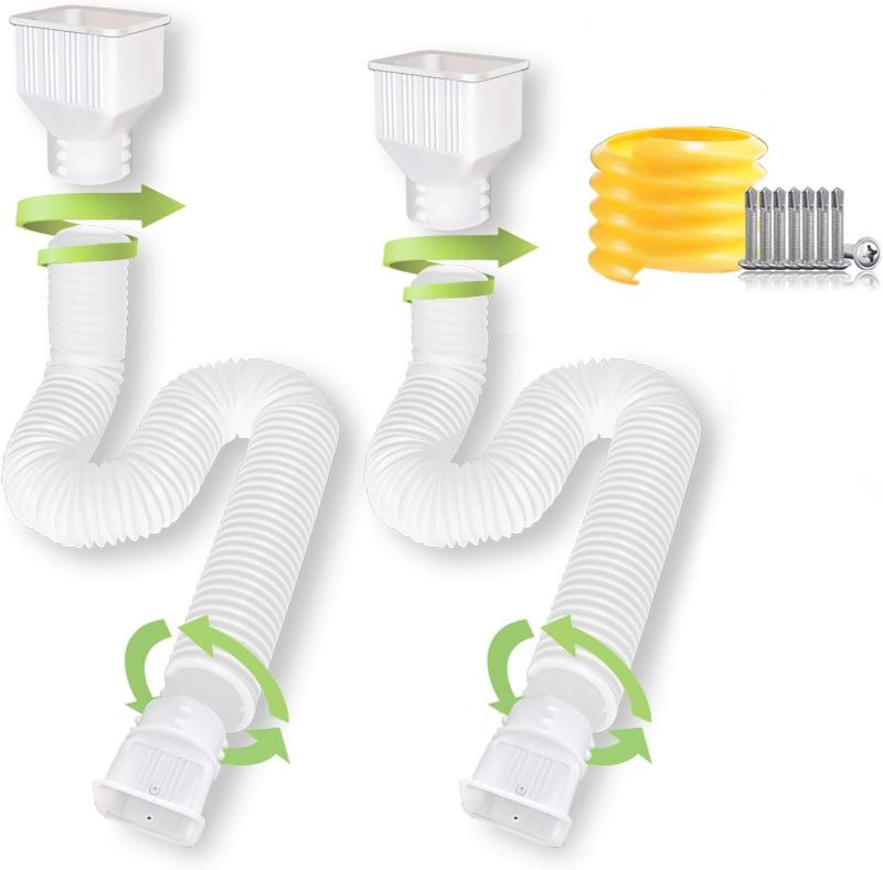 Photo 1 of 2 Pack Gutter Downspout Extensions, NAACOO Downspout Extender - Rain Gutter Downspout Extension Set, 58 in + 68 in Flexible/Shapeable Drain Pipe with Splice Connector & 8pcs Screws(White)
