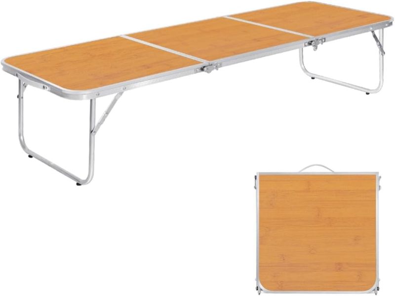 Photo 1 of Camping Table 4FT Folding Picnic Table Foldable Low Camp Table Portable Lightweight Outdoor Beach Floor BBQ Travel Yellow 47.2×15.7 inch
