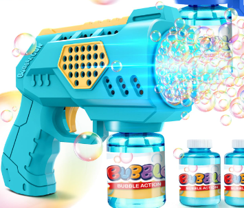 Photo 1 of 2-Pack Bubble Gun Machine for Kids: Automatic Bubble Gun for Toddlers with Rich Bubbles & LED Light - 10 Hole Non-Dipping Handheld Bubble Gun Blaster Blue and Green