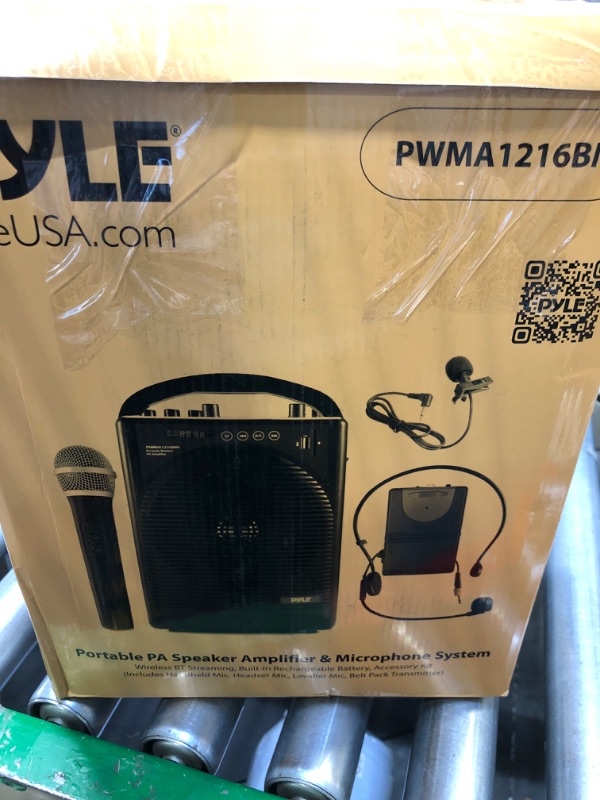 Photo 2 of Pyle Portable Outdoor PA Speaker Amplifier System & Microphone Set with Bluetooth Wireless Streaming, Rechargeable Battery - Works with Mobile Phone, Tablet, PC, Laptop, MP3 Player - PWMA1216BM, BLACK