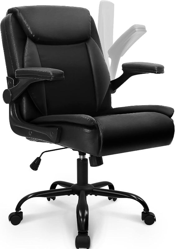Photo 1 of NEO CHAIR Office Chair Adjustable Desk Chair Mid Back Executive Comfortable PU Leather Ergonomic Gaming Back Support Home Computer with Flip-up Armrest Swivel Wheels (Jet Black)
