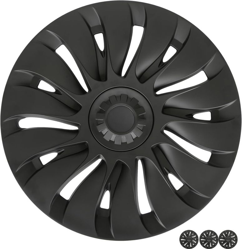 Photo 1 of BEEGROW Fits Tesla Model Y Wheel Covers 19 Inch, Two-Tone Black ABS Hubcaps, Compatible with 2021-2023 Model Y Accessories, 4 PCS Hub Caps (Model S Tempest Wheel Style) TempestShield