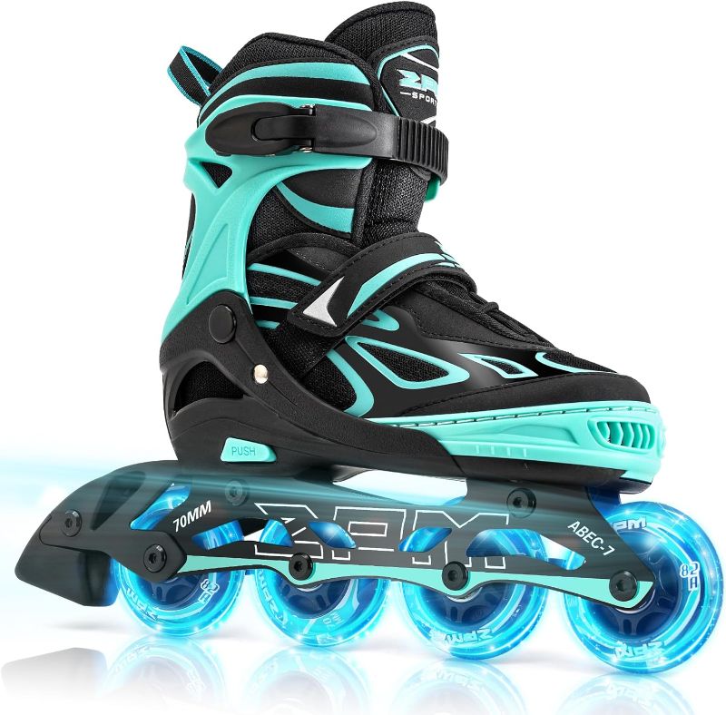 Photo 1 of 2PM SPORTS Vinal Girls Adjustable Flashing Inline Skates, All Wheels Light Up, Fun Illuminating Skates for Kids and Men
