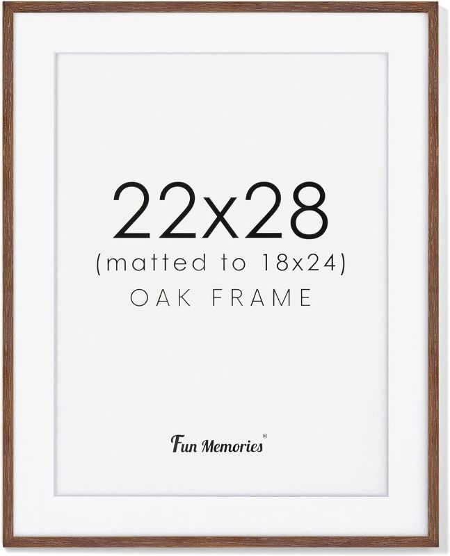 Photo 1 of 22x28 Wood Picture Frame, Solid Oak Wood Poster Frame 22 x 28 for Wall, 22"x28" Frame with Mat for 18x24, Rustic Wooden Frame 28x22 with Real Glass, Walnut Color
