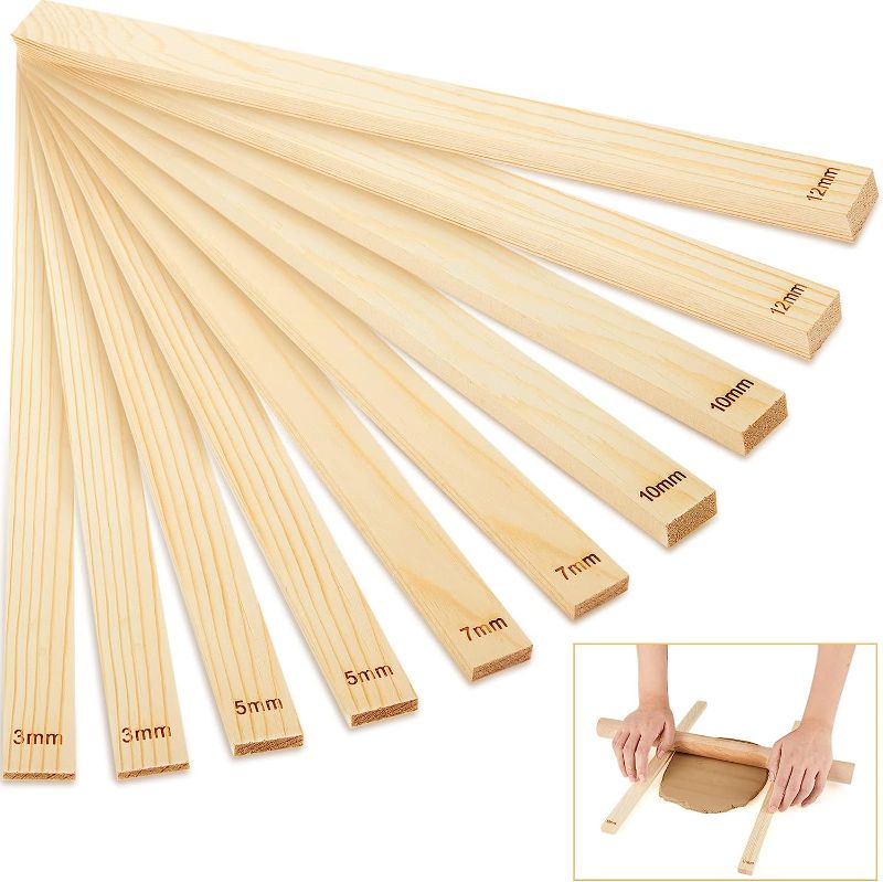 Photo 1 of 10 Pcs Pottery Teaching Rolling Mud Stick Guide 5 Size Wooden Rolling Pin Guides Sticks Set Polymer Clay Depth Guide Pottery Tools Clay Tool Mudboard Tools for Pottery Polymer Clay Thickness