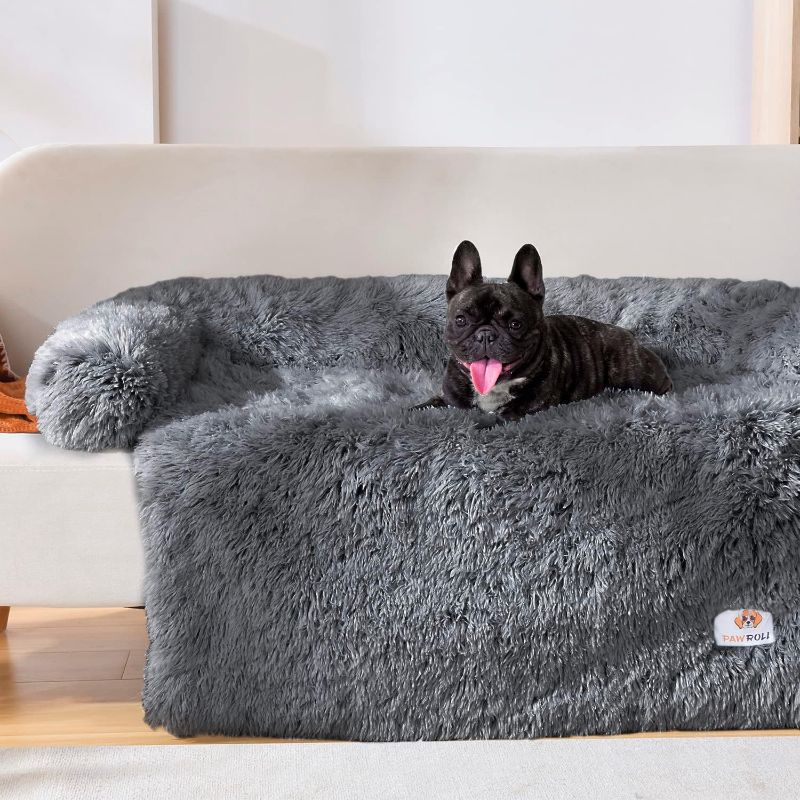 Photo 1 of PawRoll Calming Dog Bed - Ultra Soft Dog Couch Cover Protector - Waterproof Lining, Non-Slip Sofa Dog Mat - Machine Washable Pet Sofa Ideal for Small Medium Large Dogs & Cats (Small, Dark Gray)