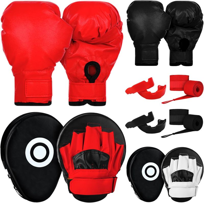 Photo 1 of 16 Pcs Boxing Set for Adult Boxing Gloves Adult Punching Boxing Curved Focus Punching Pads Mitts Boxing Hand Wraps Sparring Mouth Guards for Beginners Adults Karate Taekwondo Muay Thai Sport