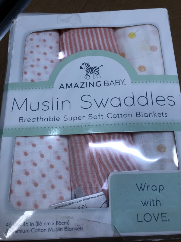 Photo 2 of Amazing Baby Muslin Swaddle Blankets for Baby Girls, Newborn Receiving Blanket for Swaddling Baby Girls, 100% Cotton Baby Swaddle Wrap, Set of 3, Pink Party, Rose Quartz