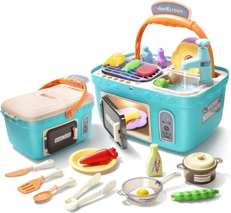 Photo 1 of CUTE STONE Kids Picnic & Kitchen Playset,Portable Pinic Basket with Musics & Lights, Color Changing Play Foods, Sink,Pretend Play Oven and Other...
