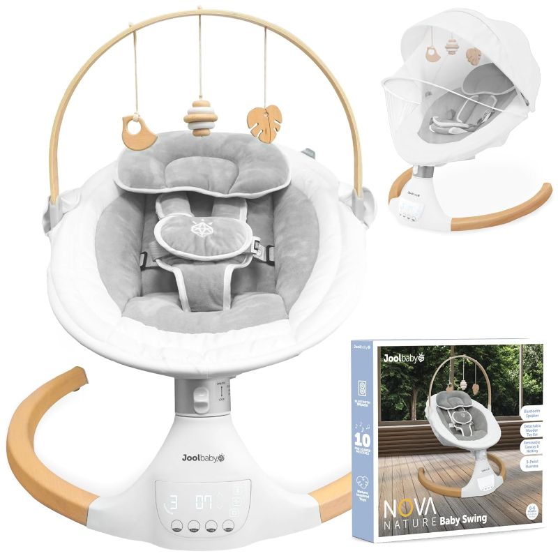 Photo 1 of ****MISSING PIECES**** 
Nova Nature Baby Swing for Newborns – Natural Wood Toys, Electric Motorized Infant Swing, Bluetooth Music – Jool Baby
