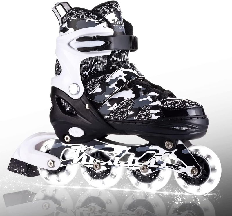 Photo 1 of Kuxuan Skates Adjustable Inline Skates for Kids and Youth with Full Light Up Wheels Camo Outdoor Fun Illuminating Skates for Girls and Boys Beginner
