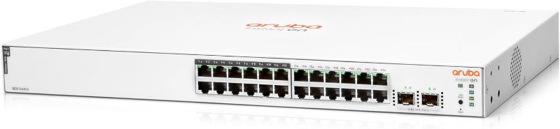 Photo 1 of Aruba Instant On 1830 24-Port Gb Smart-Managed Layer 2 Ethernet Switch with PoE | 24x 1G | 2X SFP | 12x CL4 PoE (195W) | Fan-Less | US Cord (JL813A#ABA)
