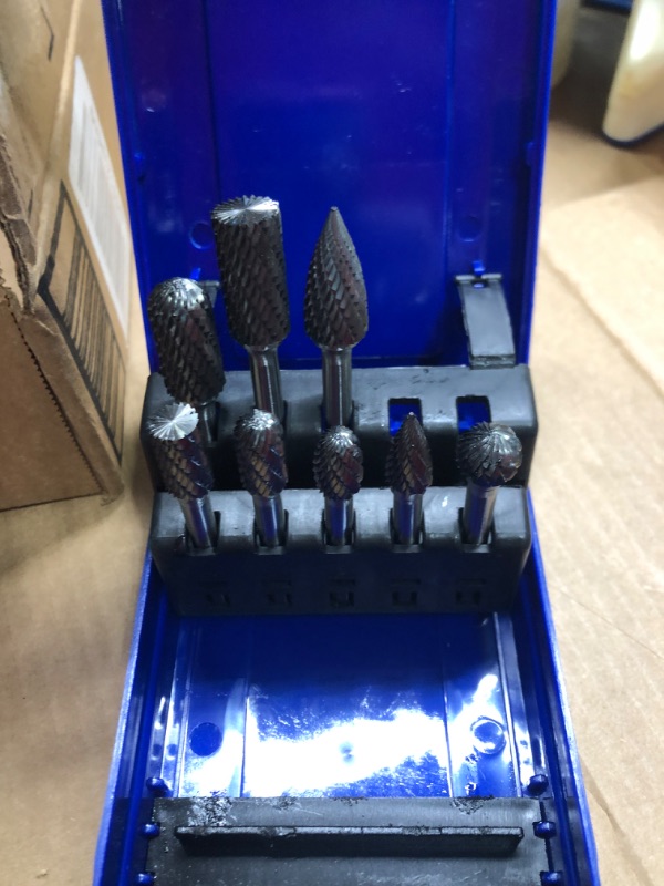 Photo 3 of 10pcs Carbide Burrs Set with 1/4'' Shank Double Cut Solid Power Tools Tungsten Carbide Rotary Files Bits for Die Grinder Metal Wood Carving Engraving Polishing Drilling Grinding Milling Cutting